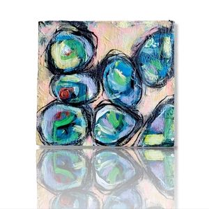 Original Abstract Circles Painting, Acrylic on Wood Panel, 6.25x7.5"